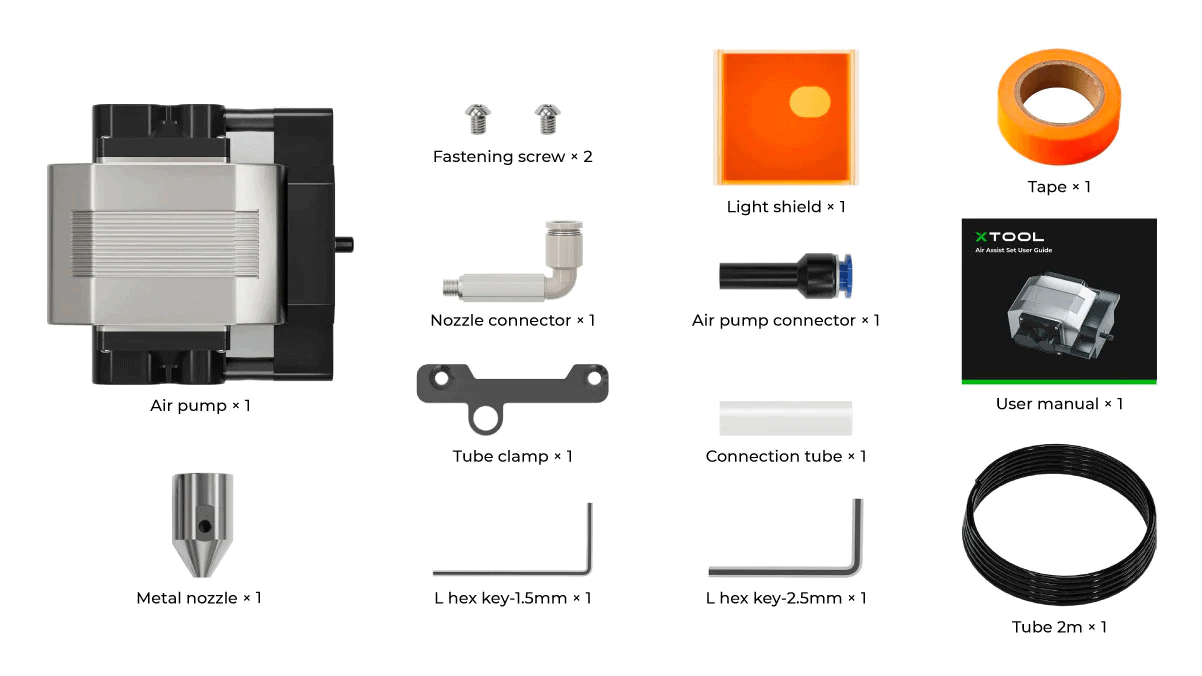 xTool-D1-Air-Assist-Set - Air-assist-parts-list